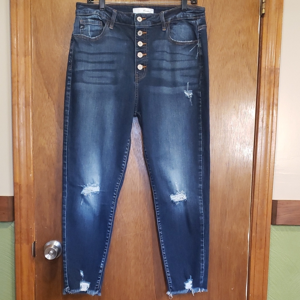 KanCan Dark Blue Button Fly Distressed Skinny Jeans